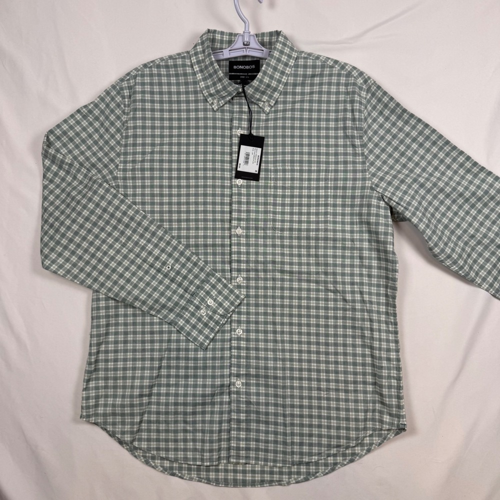 Bonobos Mens Standard Fit Button Down Shirt Heather Green Plaid Large NWT